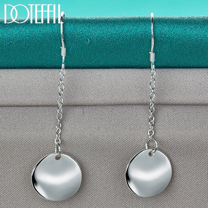 DOTEFFIL 925 Sterling Silver Smooth Bump Round Long Drop Earrings