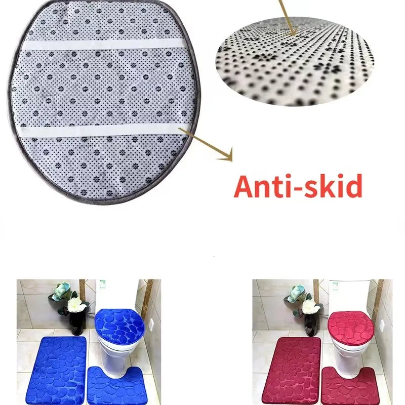 Ensemble de 3 tapis de bain de salle de bain, doux et antidérapant, 2 pièces, tapis pavé, tapis de salle de bain, tapis de douche absorbant, couvercle de couvercle de toilette, sol