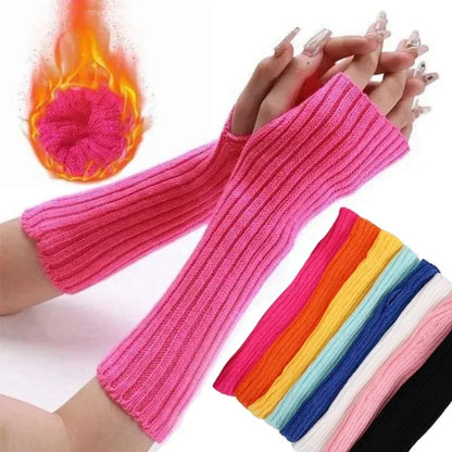 Gants longs sans doigts pour femmes, mitaine d'hiver, chauffe-bras tricoté, manches de bras, mode décontractée, doux, vêtements pour filles, gants gothiques Punk