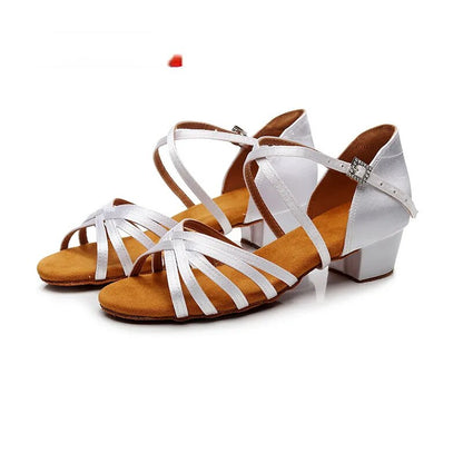 Sapatos De Danca Girl Dans Sko Sommar Barn Högklackat Sandal Latin DanceShoe Mjuk sula Square Dans Sko Öva Danssko