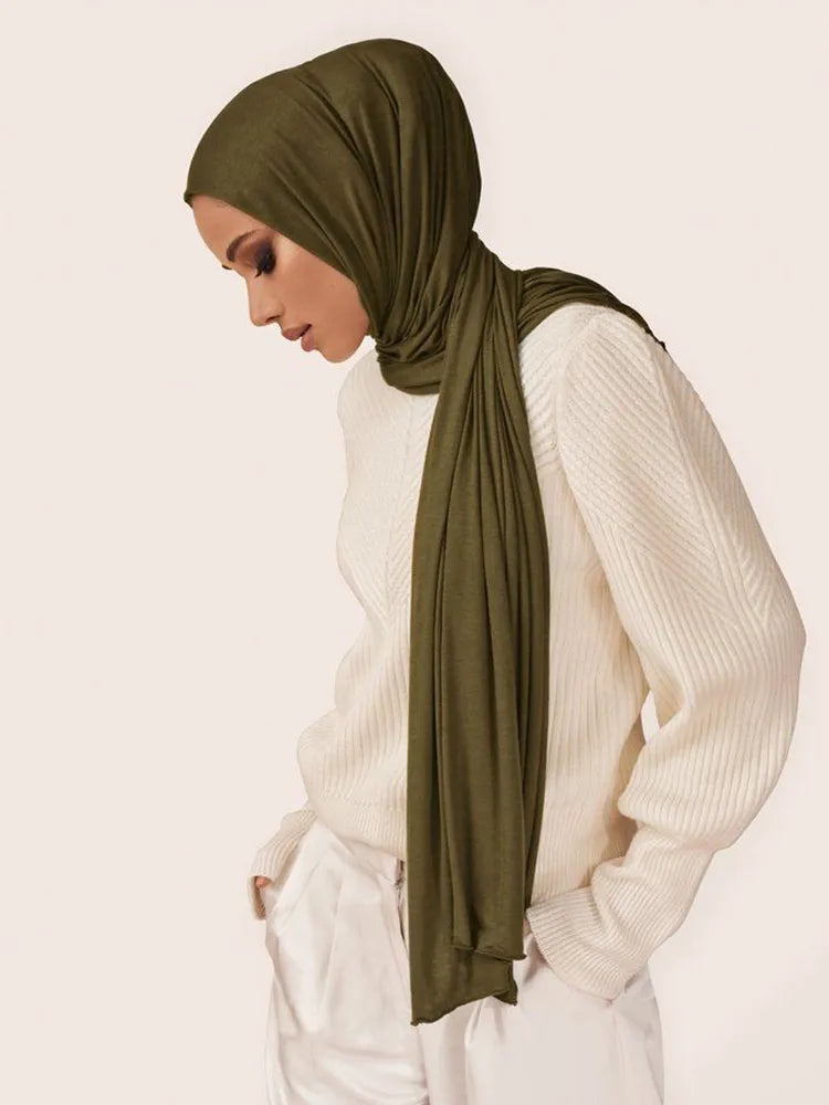 Modal Cotton Jersey Hijab Scarf För Muslimska Kvinnor Sjal Stretchig Enkel Vanlig Hijab Halsduk Halsduk Afrikansk Kvinna Turban Ramadan