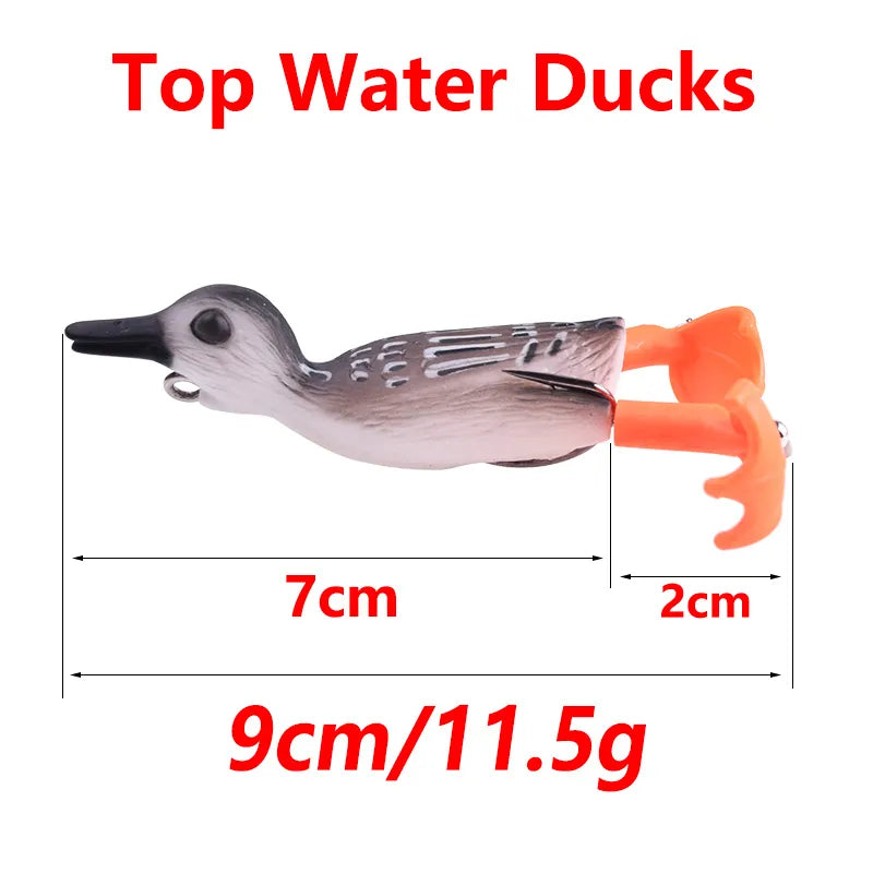 Topwater Ducking Silicone Fishing Soft Lures 9cm 11.5g Bass Frog Double Propeller Flipper Duck Wobblers Artificial Rubber Bait