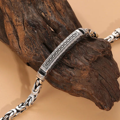 Buddhastone Silver color Ping An Pattern Hand Bracelet Jewelry Personality Popular Men's Retro Bracelets for Women