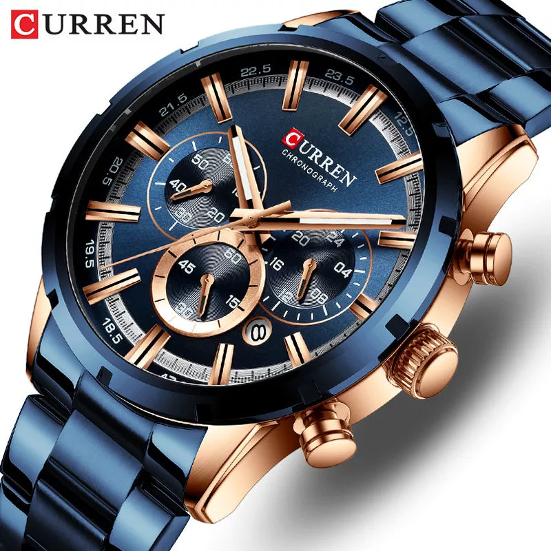 CURREN Herrklocka Toppmärke Lyx Sport Quartz Herrklockor Helt stål Vattentät Chronograph Armbandsur Herr Relogio Masculino