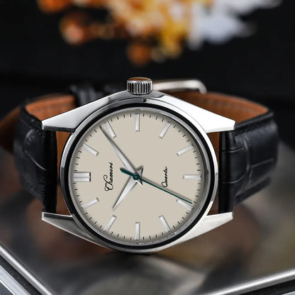 Chameri Men Dress Watch VH31 Quartz Movement Sapphire 40mm Stainless Steel Leather Strap Luxury Business Men's Watches Clock