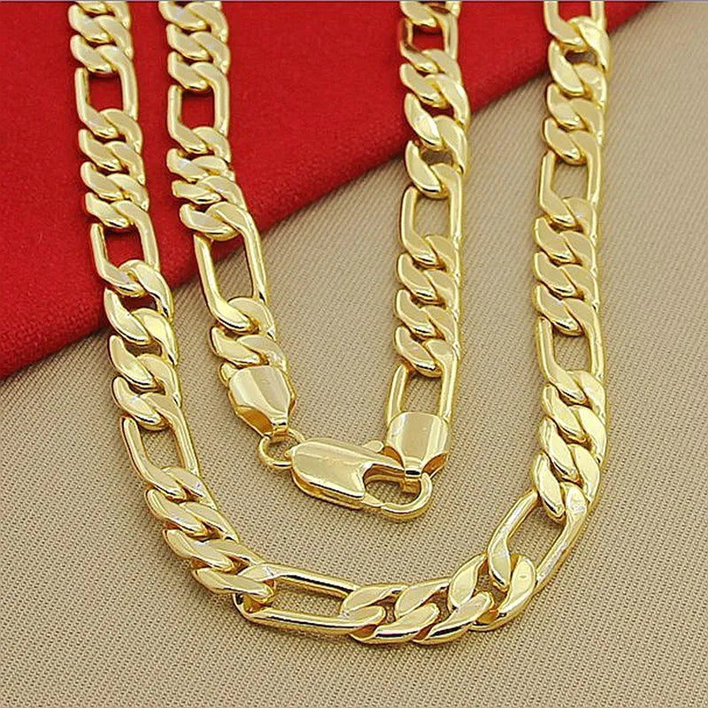 Collier en or de haute qualité pour hommes, 8mm, 24 pouces, 60cm, couleur or jaune 24k, chaîne Figaro, bijoux de luxe pour hommes