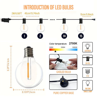 LED G40 Ball String Lights Waterproof Outdoor Garden Garland String Lights Terrace Garden Pub Christmas Party Decoration