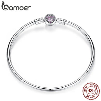 BAMOER 925 Sterling Silver Snake Chain Bangle & Bracelet