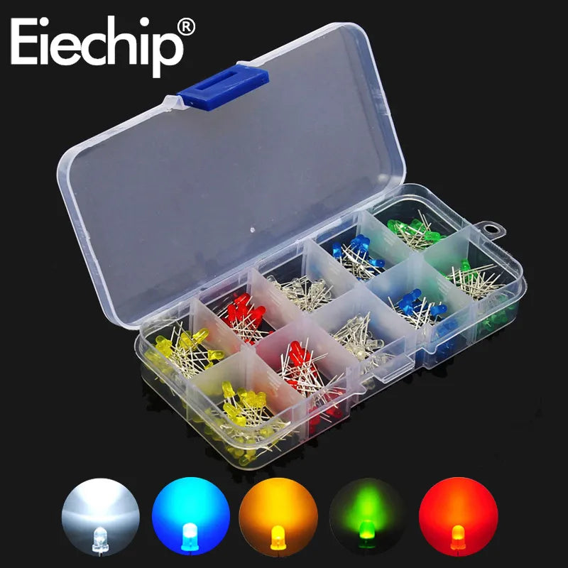 3mm 5mm LED Diode Assorted Kit, White Green Red Blue Yellow Orange F3 F5 Light Emitting DIY led lights Diodes electronic kit