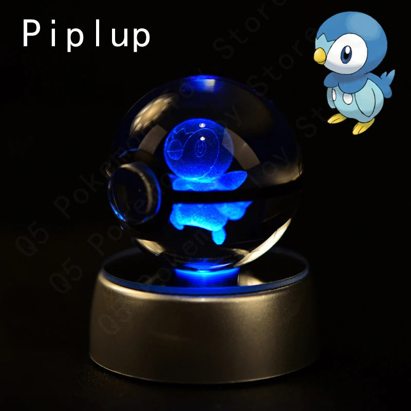 Pokemon 3D Crystal Ball Pikachu Gengar Mew Mewtwo Figurines Lamp Base Pokeball 3D Pokemon Glass Ball Statue Kids Birthday Gift