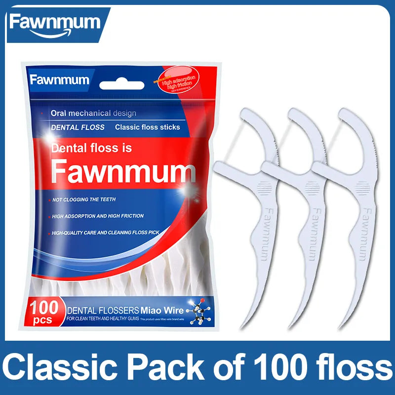 Fawnmum 100 st Tandtråd Tandtråd Plockar Tandpetare Tänder Stick Interdental borste Tandrengöring Tandtråd Pick Munvård