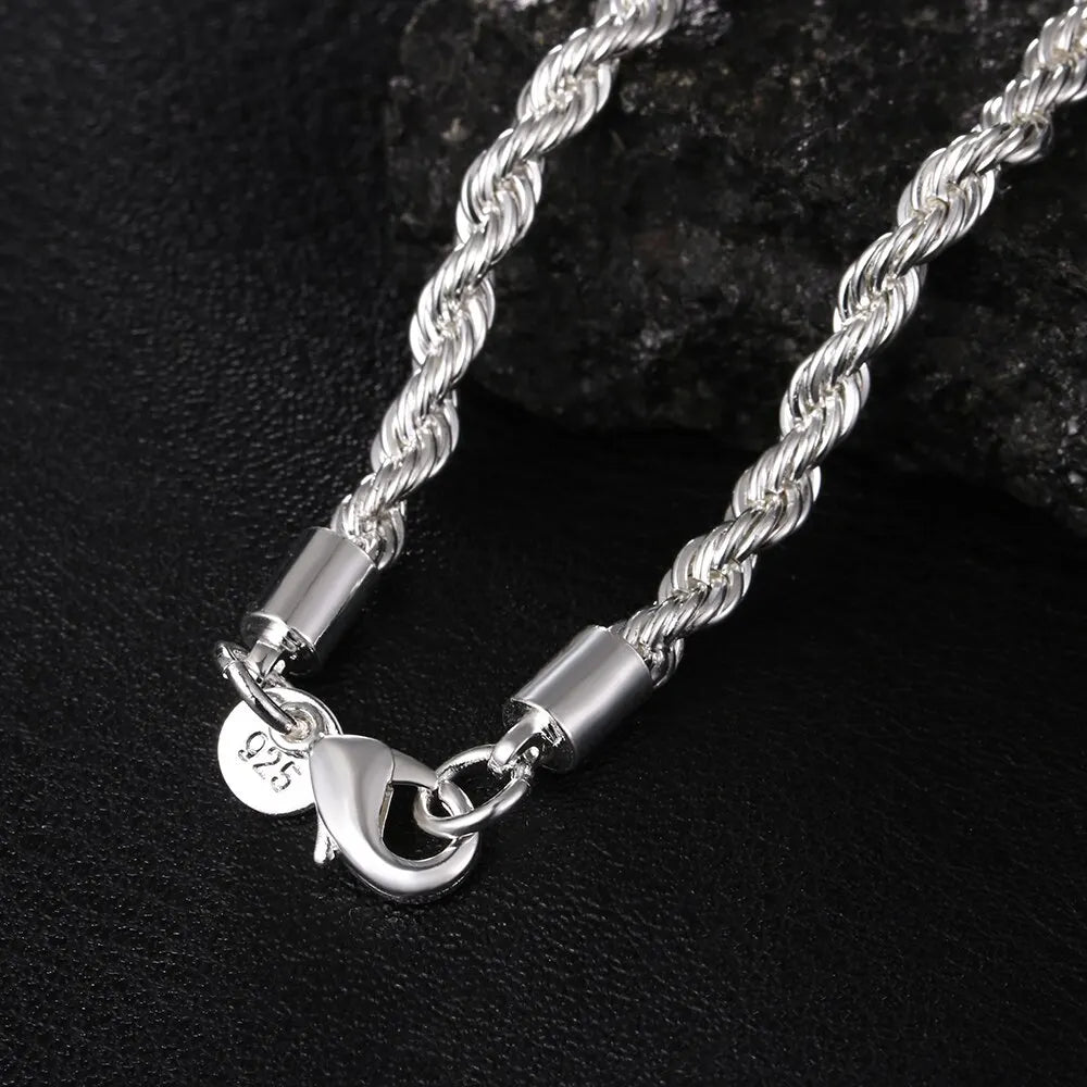 Silver Color 4mm Chain  Twisted Rope Necklace Bracelets  Jewelry Set