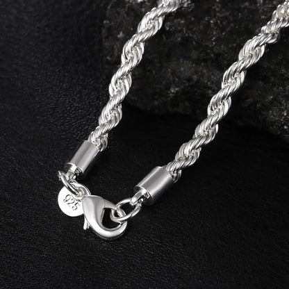 Silver Color 4mm Chain  Twisted Rope Necklace Bracelets  Jewelry Set