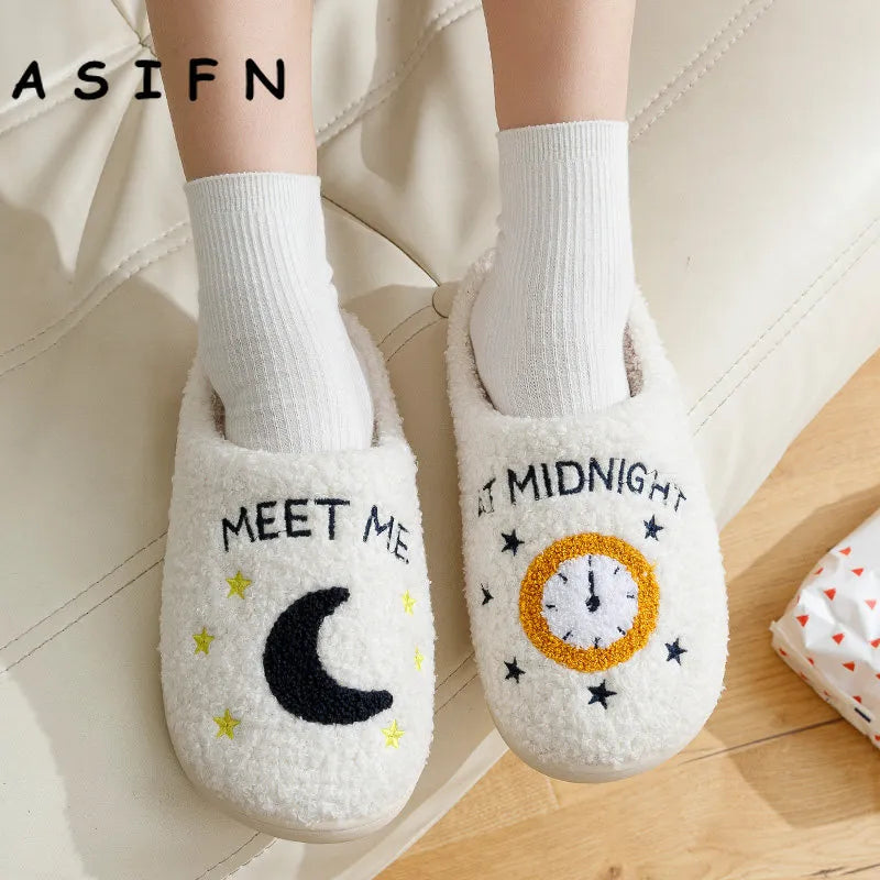 ASIFN Meet Me At Midnight Slippers Taylor Style Cozy Comfortable Embroidered Slides Soft TS Swifties Music Tour Houseshoes