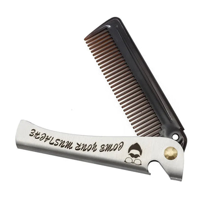 1 pcs Men Folding Pocket Comb Knife Hair Beard Comb Metal Handle