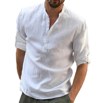 Men's Casual Blouse Cotton Linen Shirt Loose Tops Long Sleeve Tee Shirt Spring Autumn Casual Handsome Men Shirts