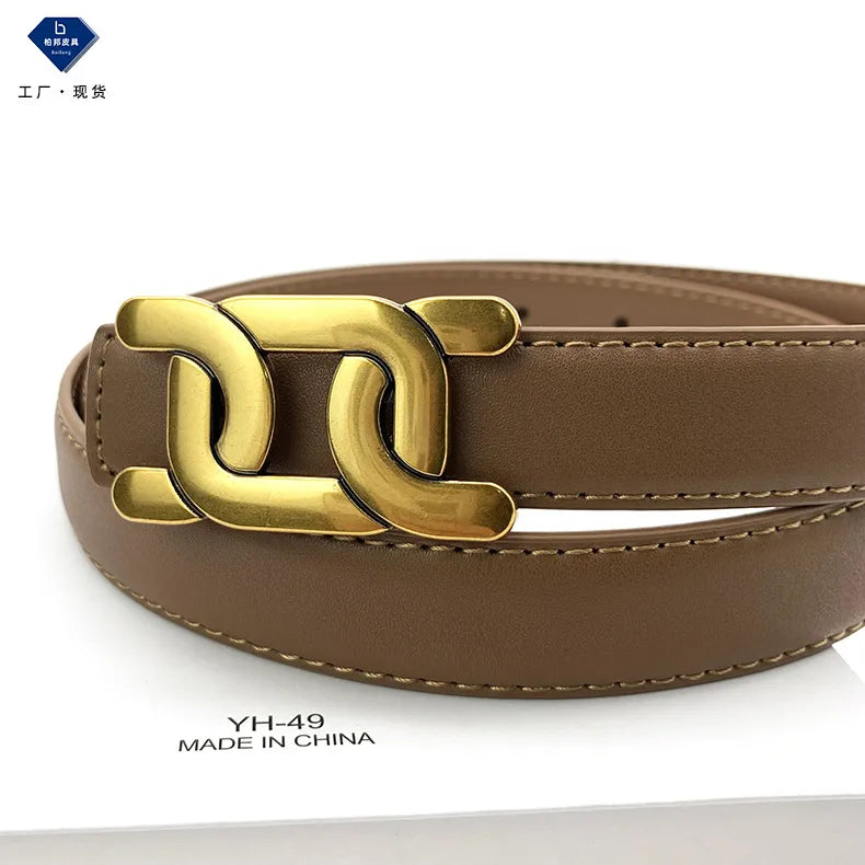 Ceinture en cuir pour femmes, vente en gros, boucle lisse, filet rouge, vent Ins, Version coréenne, tout-assorti, mode Jeans, ceinture décorative, vente en gros, nouvelle collection