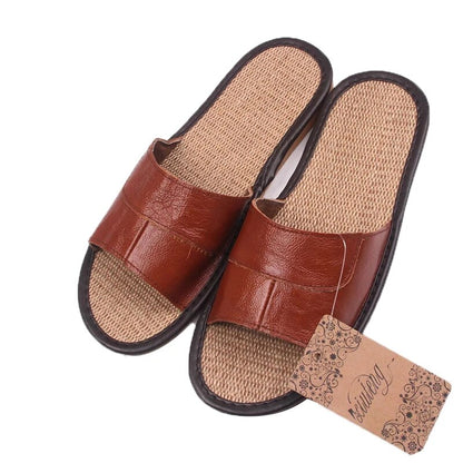 Famous Brand Casual Men Sandals Summer Leather Linen Slippers Summer Shoes  Flip Flops