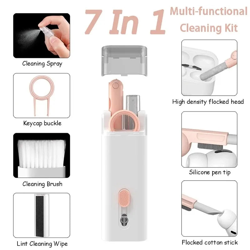 7 in 1 Cleaning Kit Computer Keyboard Cleaner Brush Earphones Cleaning Pen For AirPods iPhone Cleaning Tools Keycap Puller Set