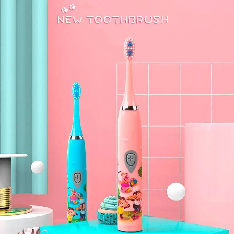 Children Sonic Electric Toothbrush Colorful Cartoon For Kids USB Rechargeable Soft Automatic Waterproof With Replacement Head