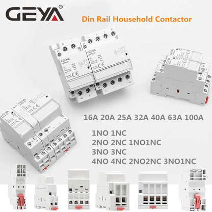 GEYA Din Rail Mounted Household Modular AC Contactor for Smart Home House Hotel AC220V 2P 16A 20A 25A 2NC 2NO 1NO1NC 50/60Hz