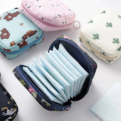 Women Sanitary Napkin Tampon Storage Bag Portable Waterproof Organizer Pouch Cartoon Pattern Sanitary Napkin Bag