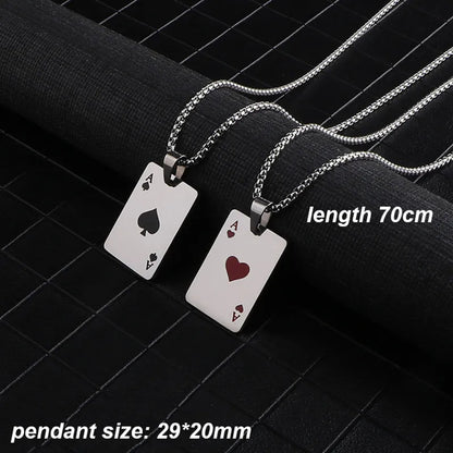 Men Statement Poker Lucky Ace of Spades Pendant Necklace Red Black Silver Color Stainless Steel Long Chain Necklaces Jewelry