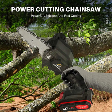 4 Inch 88VF 1080W Mini Electric Saw Chain Saw With 1/2 Battery Rechargeable One-handed Woodworking Pruning Garden Tool EU Plug