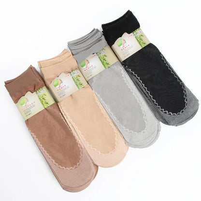 10Pairs Spring Summer Women Soft Socks Velvet Silk Socks Non-Slip Bottom Splice Transparent Ladies Ultrathin Breathable Sock