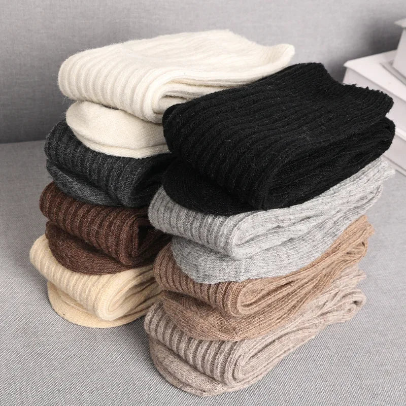 Chaussettes longues en cachemire pour femmes, bottes en laine unie, bas de cuisse, slim, décontracté, en coton, au-dessus des genoux, moelleuses, longues