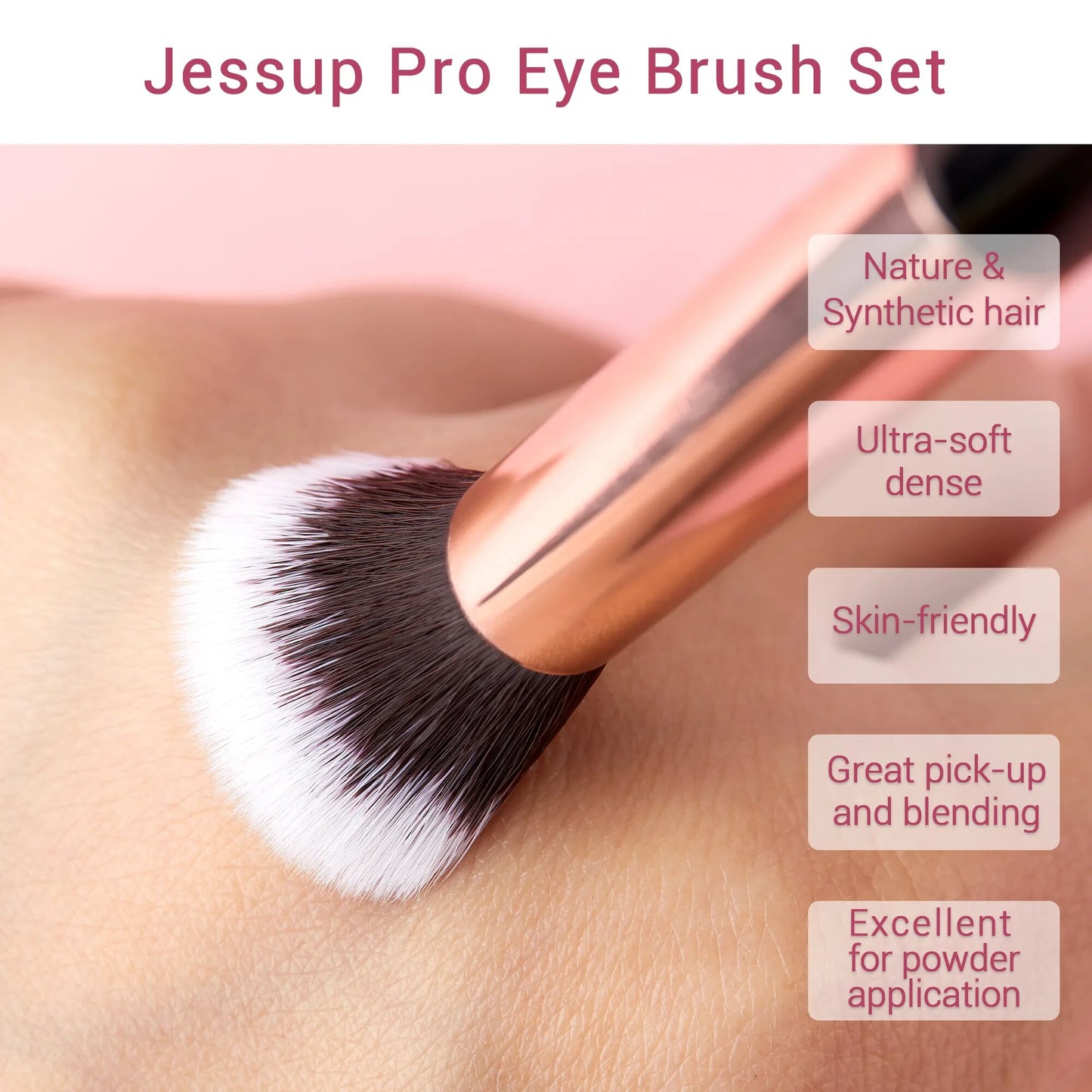 Jessup Makeup Brushes Set 15pcs Make up Brush Tools kit Eye Liner Shader natural-synthetic hair Rose Gold/Black