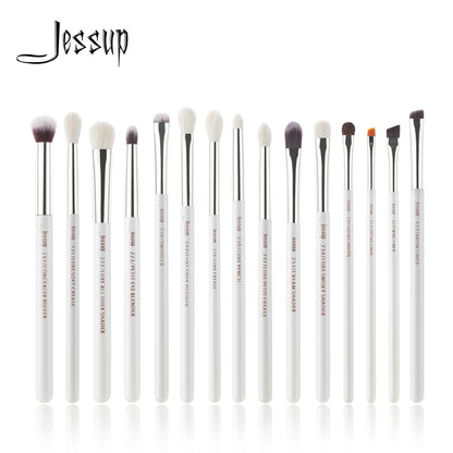 Jessup Professional Makeup Brushes Set 15pcs Make up Brush Pearl White/Silver Tools kit Eye Liner Shader natural-synthetic hair