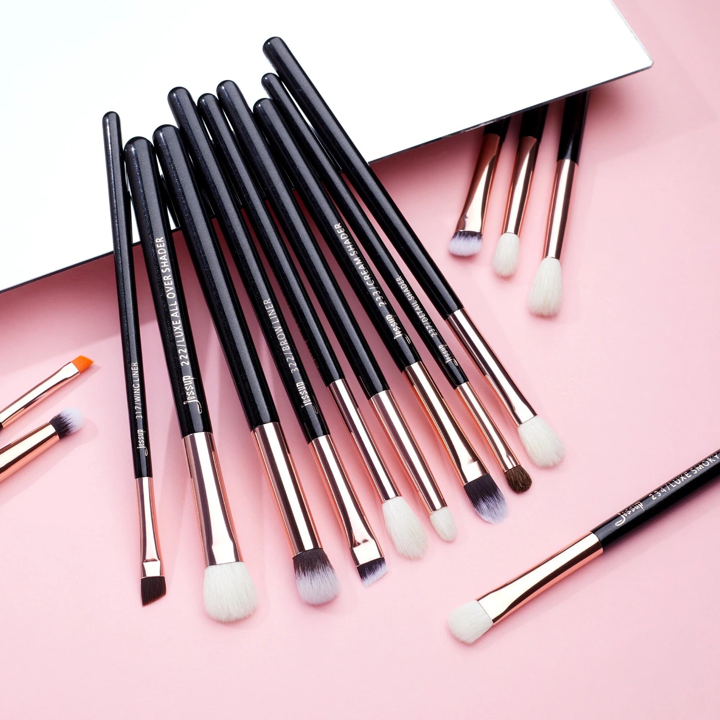 Jessup Makeup Brushes Set 15pcs Make up Brush Tools kit Eye Liner Shader natural-synthetic hair Rose Gold/Black