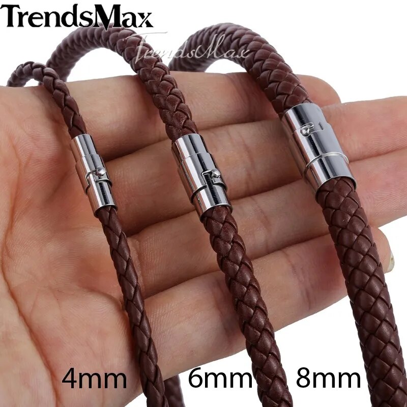 Man-made Leather Necklace Choker Black Brown Braided Rope Chain for Men