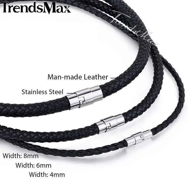 Man-made Leather Necklace Choker Black Brown Braided Rope Chain for Men