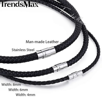 Man-made Leather Necklace Choker Black Brown Braided Rope Chain for Men