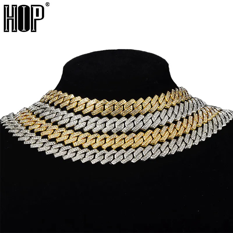 Hip Hop AAA Bling 13.5MM Prong Cuban Chain 2 Row Iced Out Men's Necklace Rhinestone Zircon Paved Necklaces For Men Women Jewelry