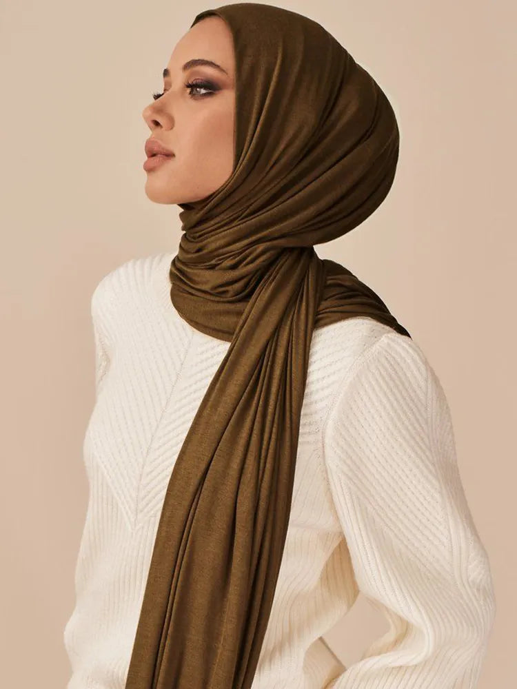 Modal Cotton Jersey Hijab Scarf För Muslimska Kvinnor Sjal Stretchig Enkel Vanlig Hijab Halsduk Halsduk Afrikansk Kvinna Turban Ramadan