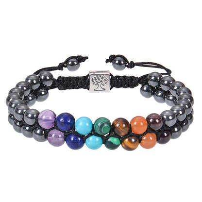 Modesmycken 6mm 7 Chakra Stenpärla Yoga Meditation Armband Läkande Kristall Dubbelskikt Naturlig Ädelsten Pärlstav Ångest Armband För Kvinnor