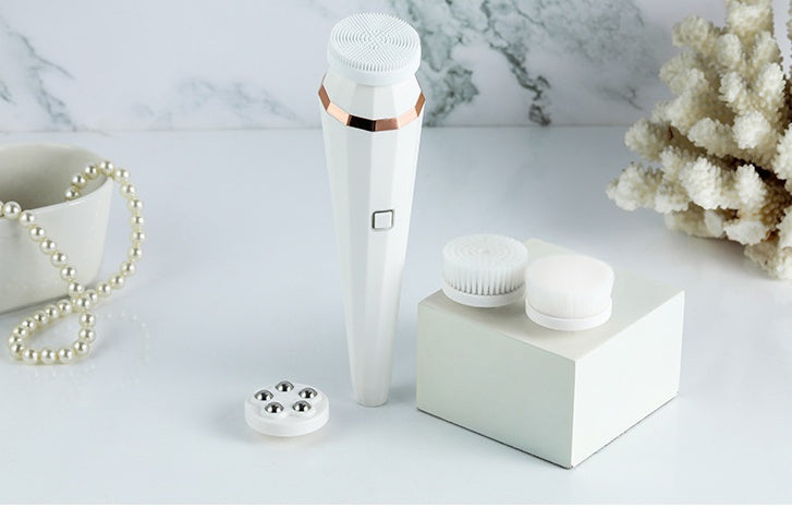 4 In 1 USB Rechargeable Electric Facial Cleanser Brush Soft Skin Care Portable Massage Face Brush Deep Cleansing Dev Ice