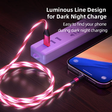 540 Rotate Luminous Magnetic Kabel 3A Snabbladdning Mobiltelefon Laddningskabel För LED Micro USB Typ C För I Telefonkabel