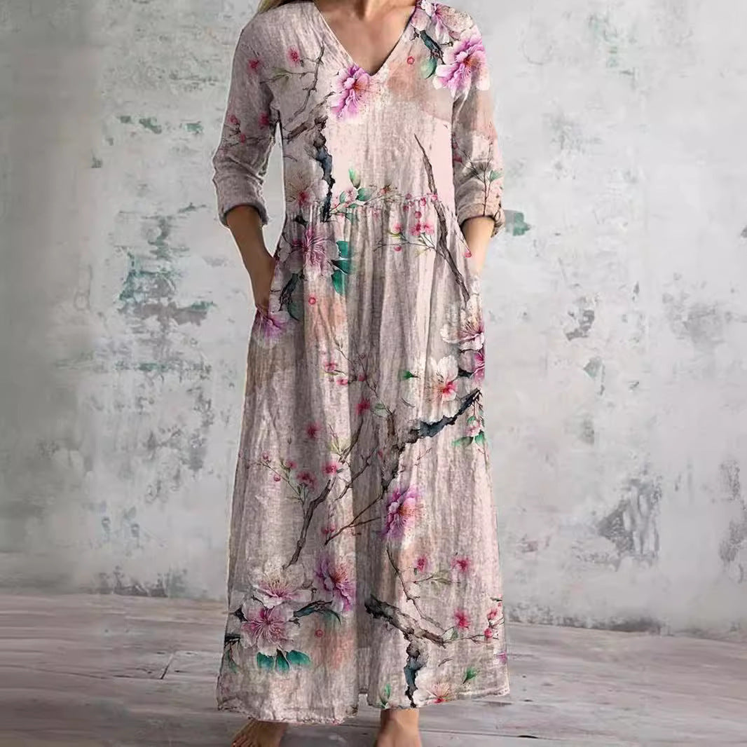 Casual Women's Fashion Floral Print Mid-length Dress