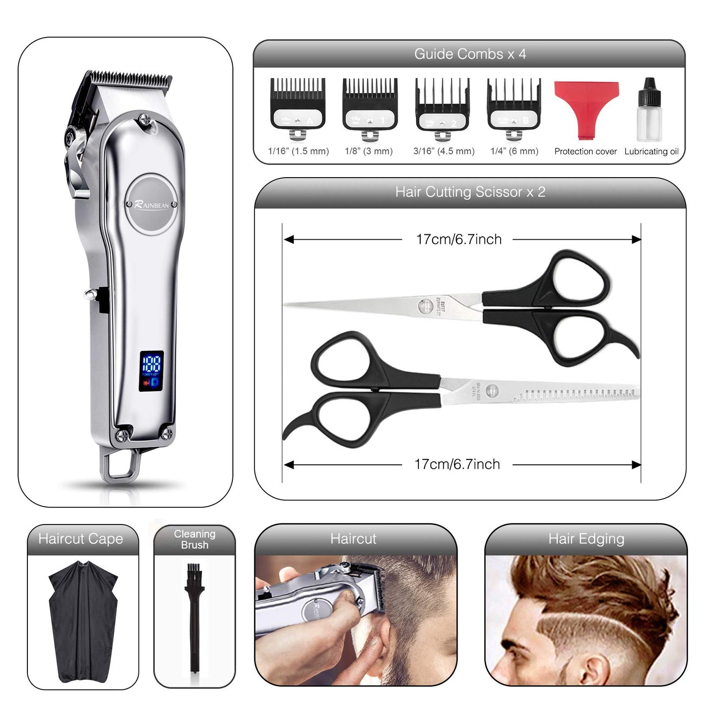 Män hår trimmer 3 i 1 IPX7 vattentät skägg trimmer Grooming Kit trådlös hår Clipper för kvinnor och barn LED Visa USB återuppladbar Amazon förbjudad