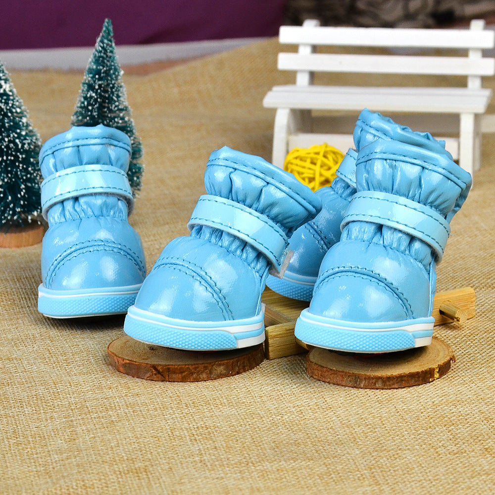 PU Mirror Leather Warm Pet Dog Shoes In Winter