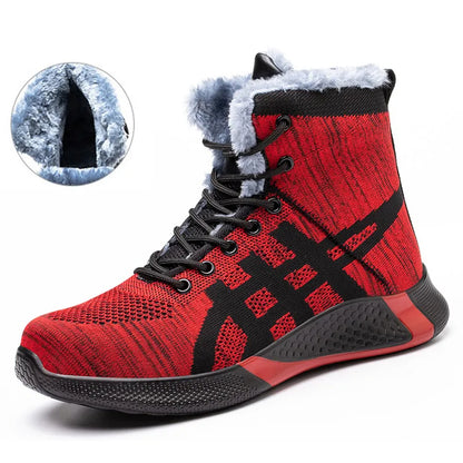 Winter Plush Boots Men Labor Protection Anti-smash Anti-puncture Work Shoes Warm Thickened Breathable Lace-up Safety Shoes