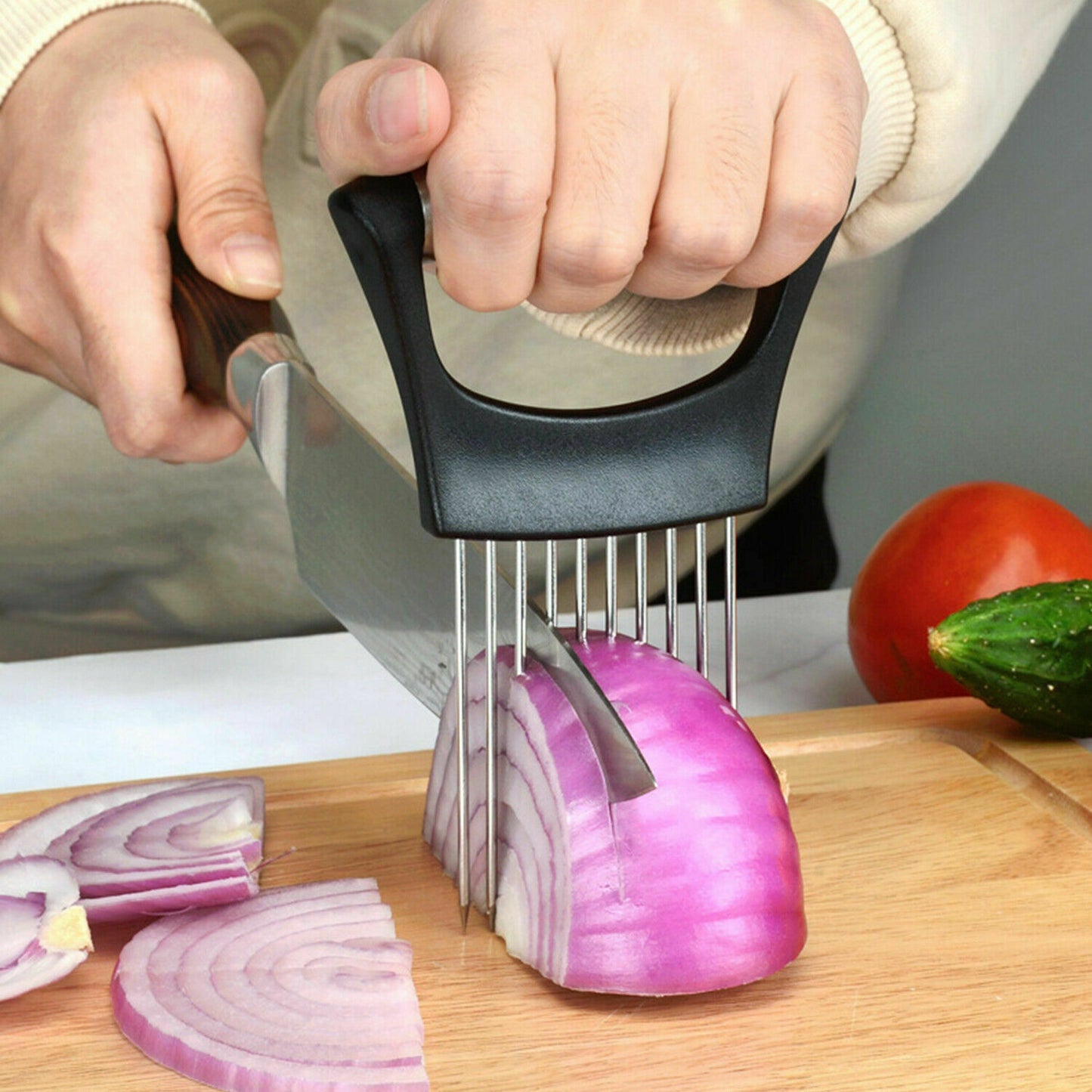 Food Slice Assistant - Rostfritt stål Lökhållare Slicer Tomat Cutter NonSlip 