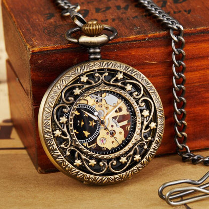 Hollow Carved Flip Semi-automatic Mechanical Pocket Watch