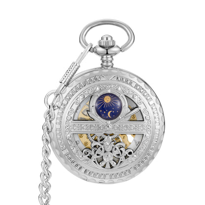 Golden Retro Hollow Pointer Night Sky Semi-automatic Mechanical Pocket Watch