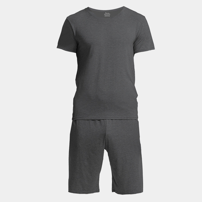 Home Wear Suit Men's Casual Round Neck Short Sleeves Shorts Solid Color Pajamas
