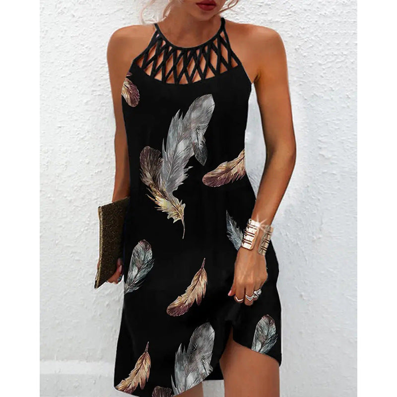 Fashion Print Dress Casual Halterneck Dresses For Women Summer Clothes